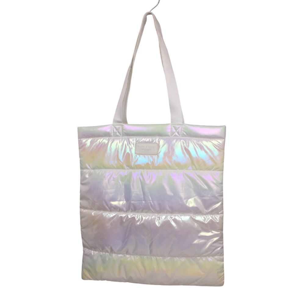 Bath & Body Works Iridescent Puffer Quilted White Double Handle Casual Tote